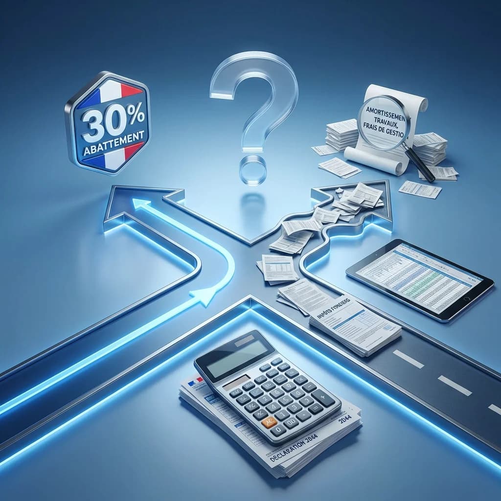 Comparaison visuelle entre le micro-foncier et le régime réel pour les revenus fonciers en 2026